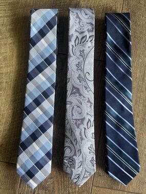 Express Men's Tie Trio - Light Blue, Silver, Navy